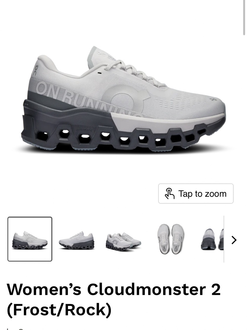 On Cloudmonster 2 Womens Frost/Rock Athletic Running Shoes Size 10 XLNT